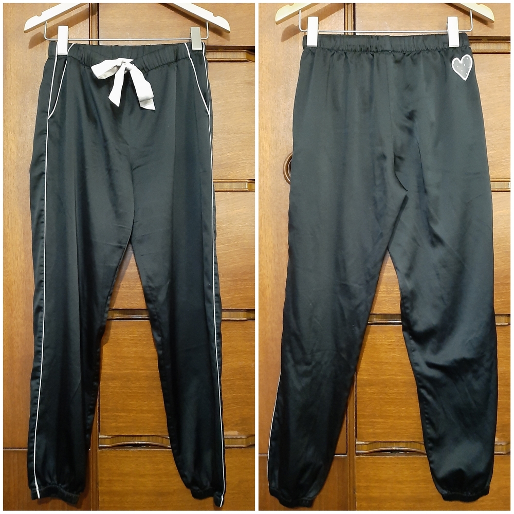 Victoria's Secret Black Satin Joggers with Heart Accent